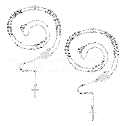 Unicraftale 2Pcs 304 Stainless Steel Rosary Bead Necklaces Set For Easter NJEW-UN0001-43-1