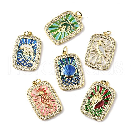 Brass Micro Pave Cubic Zirconia Pendants with Enamel KK-Q039-11G-1