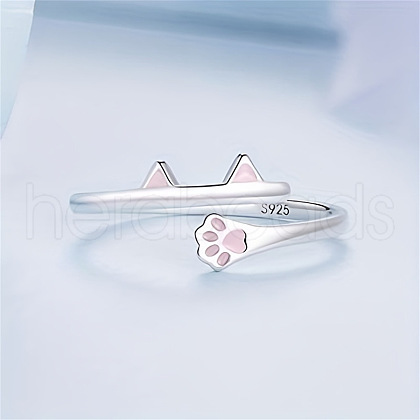 Cat Paw Print 925 Sterling Silver Enamel Cuff Rings FS-WG89A7D-01-1