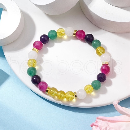 Round Natural & Synthetic Mixed Gemstone Beaded Stretch Bracelets for Women Men BJEW-JB11557-1
