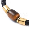 Column Natural Tiger Eye Bead Leather Cord Bracelets BJEW-A009-03G-2