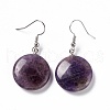 Natural Amethyst Flat Round Dangle Earrings EJEW-D188-03P-06-2