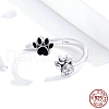 Paw Print 925 Sterling Silver Pave Clear Cubic Zirconia with Enamel Cuff Rings for Women FS-WGC521F-01-4