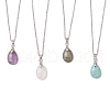 4Pcs 4 Styles Natural Labradorite & Amazonite & Rose Quartz & Amethyst Teardrop Pendant Necklaces NJEW-JN05230-2