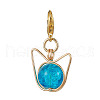 Cat Head Copper Wire Wrapped Glass Bead Pendant Decorations HJEW-JM03236-3