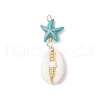 7Pcs 7 Styles Natural Cowrie Shell & Starfish Turtle Dyed Synthetic Turquoise Pendants PALLOY-JF03935-02-3