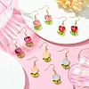 Heart Flower Glass & Lampwork Dangle Earrings EJEW-JE05324-2
