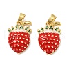 Strawberry Brass Enamel Micro Pave Cubic Zirconia Pendants KK-M325-14B-G-1