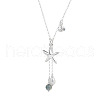 925 Sterling Silver Pave Sky Blue Cubic Zirconia and Freshwater Pearl Starfish Pendant Necklaces for Women FS-WGA6E4E-01-1