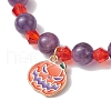 Halloween 8mm Round Natural Amethyst & Glass Beaded Stretch Bracelets BJEW-JB10701-3