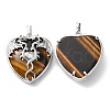 Natural Tiger Eye Heart Pendant Rhinestone Settings G-K339-01P-03-2