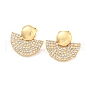 Fan Brass Pave Clear Cubic Zirconia Stud Earrings EJEW-M258-34G-1