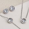 Flat Round 304 Stainless Steel Pave Clear Cubic Zirconia Link Bracelets & Stud Earrings & Pendant Necklaces FS-WG45711-02-1