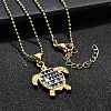 Summer Beach Brass Pave Cubic Zirconia Turtle Pendant Necklaces for Women NJEW-U039-02G-01-2