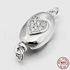 Anti-Tarnish Oval with Heart Rhodium Plated 925 Sterling Silver Cubic Zirconia Box Clasps STER-O015-01-4