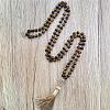 Natural Tiger Eye Mala Prayer Round Beaded Wrap Necklaces with Long Tassel and Metal Tree of Life FS-WG93CBE-04-1