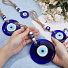 SUPERFINDINGS 4Pcs 4 Styles Flat Round with Evil Eyes Handmade Lampwork Pendant Decoration HJEW-FH0001-68-4