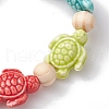 Beach Tortoise Handmade Procelain & Wood Round Beaded Stretch Bracelets BJEW-JB10299-02-4