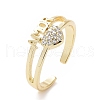 Clear Cubic Zirconia Heart with Word Amor Open Cuff Ring RJEW-I094-06G-1