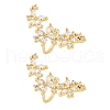 Flower Brass Micro Pave Clear Cubic Zirconia Cuff Earrings EJEW-K305-03G-4