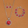 Flat Round Alloy with Synthetic Turquoise Pendant Necklaces & Dangle Earrings & Link Bracelets Sets WGD1135-02-1