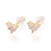 Heart Brass Micro Pave Clear Cubic Zirconia Stud Earrings EJEW-T047-38G-1