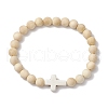 2Pcs Wood Beads Stretch Bracelets for Couple BJEW-JB11305-04-3