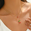 Stainless Steel Red Enamel Cherry Pendant Double Layer Necklaces for Women's Daily Holiday Outfits IT9845-1