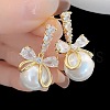Bowknot with Round Alloy Micro Pave Clear Cubic Zirconia Dangle Stud Earrings FS-WG257E1-01-4