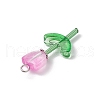 Transparent Glass Beads with Tibetan Style Alloy Caps and Glass Bugle Beads and Brass Flat Head Pins Pendants PALLOY-JF03623-5