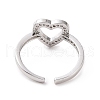 Clear Cubic Zirconia Hollow Out Heart Open Cuff Ring RJEW-I094-03P-3