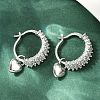 Heart Brass Micro Pave Clear Cubic Zirconia Hoop Earrings EJEW-S275-04P-1