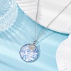 Steel Blue Glass Flat Round & Alloy Pendant Necklace NJEW-JN04453-01-5