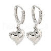 Heart Brass Micro Pave Clear Cubic Zirconia Huggie Hoop Dangle Earrings for Women AJEW-U003-03P-1