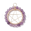 Mixed Gemstone Faceted Round Copper Wire Wrapped Pendants PALLOY-JF02550-3