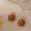 Flat Round with Flower Brass Enamel Hoop Earrings FS-WG5FBC6-01-3