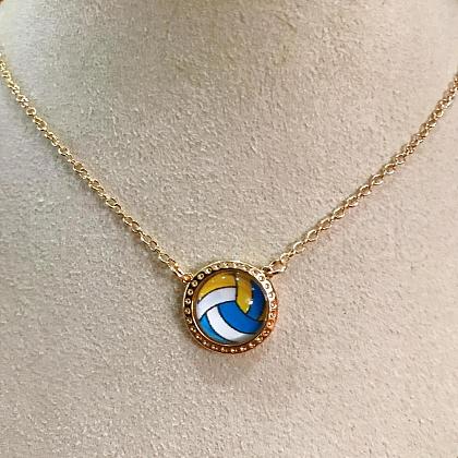 Brass Royal Blue Resin Sport Ball Pendant Necklaces for Women FS-WGDA3A1-06-1