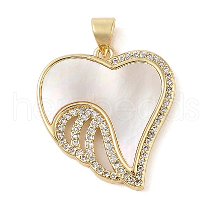 Brass & Shell & Clear Cubic Zirconia Pendants KK-I712-05G-1