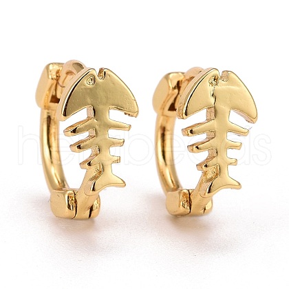 Fish Bone Brass Huggie Hoop Earrings EJEW-C012-09-1