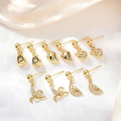 Fruit Theme Brass Dangle Stud Earrings EJEW-Z115-04G-1