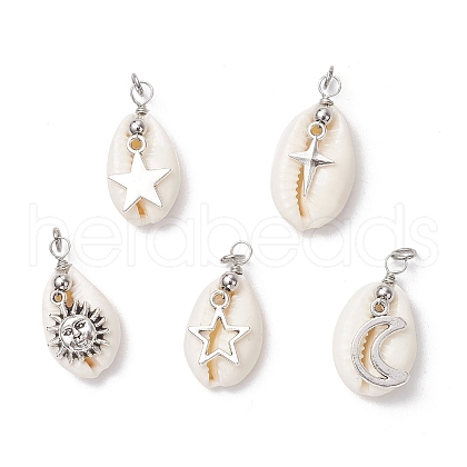 Natural Cowrie Shell & Alloy Pendants PALLOY-JF03937-1