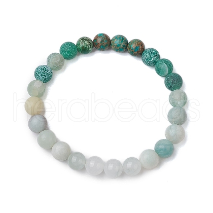 8mm Round Natural Flower Amazonite & Imperial Jasper & Quartz & Dyed Crackle Agate Beaded Stretch Bracelets BJEW-TA00514-03-1
