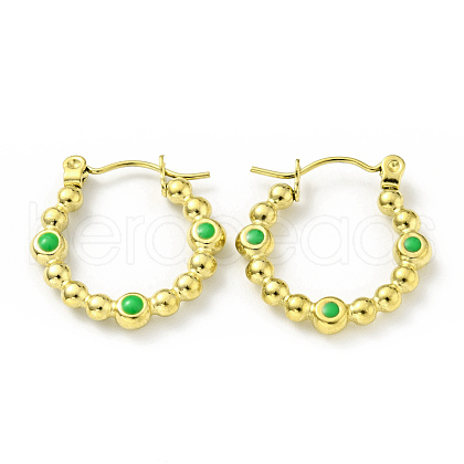 Ion Plating(IP) 304 Stainless Steel Twist Teardrop Hoop Earrings with Enamel for Women EJEW-G293-18B-G-1