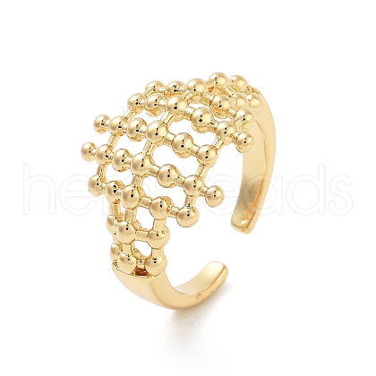 Hollow Tartan Round Brass  Open Cuff Ring for Women RJEW-Z055-05G-03-1