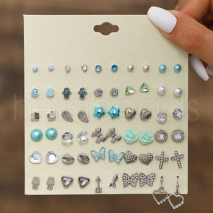 30Pairs Alloy & Plastic Imitation Pearl & Rhinestone Stud Earring Sets WGF62EF-08-1