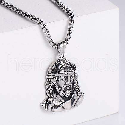 Retro Rock Punk Men's Elderly Avatar Stainless Steel Pendant Necklaces FQ3042-1