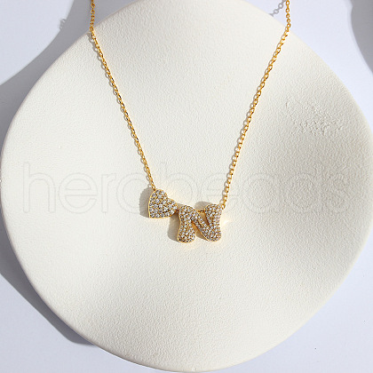 Heart Initial Brass Micro Pave Clear Cubic Zirconia Pendant Necklaces FS-WG89C2E-14-1