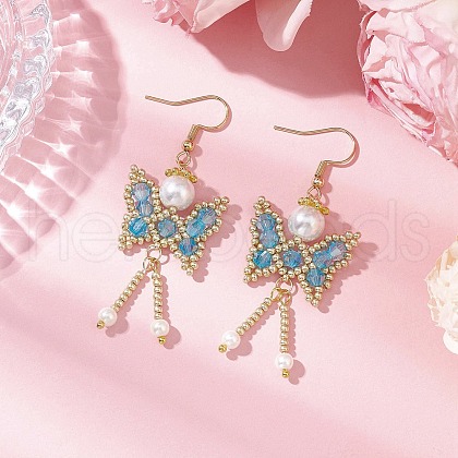 Butterfly Faceted Bicone Glass Beads Snowflake Dangle Earrings EJEW-MZ00429-05-1