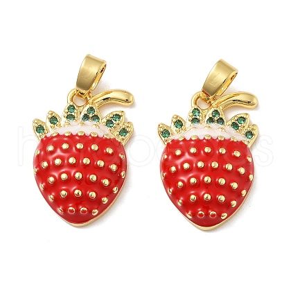 Strawberry Brass Enamel Micro Pave Cubic Zirconia Pendants KK-M325-14B-G-1