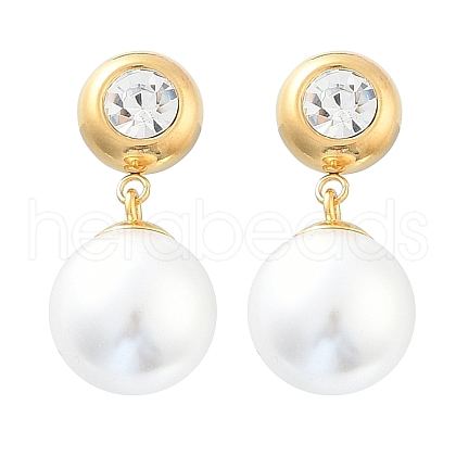 304 Stainless Steel Plastic Pearl Round Dangle Stud Earrings EJEW-V008-01G-1